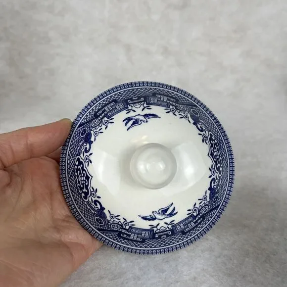 Churchill Blue Willow Creamer & Sugar Bowl With Lid Made in England - Picture 6 of 12